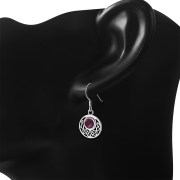 Garnet Round Celtic Knot Silver Earrings - e400