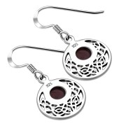 Garnet Round Celtic Knot Silver Earrings - e400