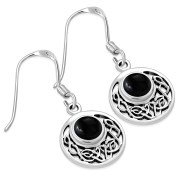 Black Onyx Round Celtic Knot Silver Earrings - e400