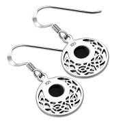 Black Onyx Round Celtic Knot Silver Earrings - e400