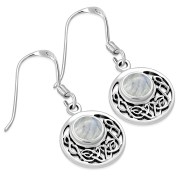 Rainbow Moonstone Round Celtic Knot Silver Earrings - e400