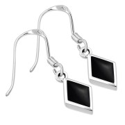 Black Onyx Rhombus Shape Silver Earrings, e403h