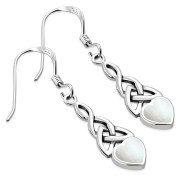 Mother of Pearl Heart Celtic Trinity Silver Earrings - e413