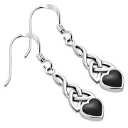 Black Onyx Heart Celtic Trinity Silver Earrings - e413