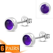 Amethyst Stone Round Sterling Silver Stud Earrings
