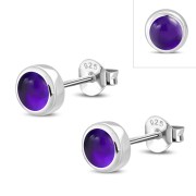 Amethyst Stone Round Sterling Silver Stud Earrings