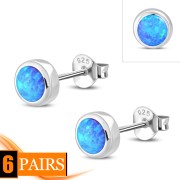 Synthetic Opal Round Sterling Silver Stud Earrings