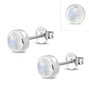 Rainbow Moonstone Round Sterling Silver Stud Earrings, e429st