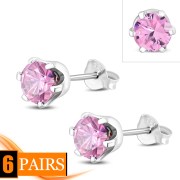 5mm Round Prong-Set Rose Pink CZ Sterling Silver Stud Earrings - e444