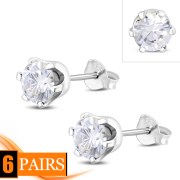 5mm Round Prong-Set Clear CZ Sterling Silver Stud Earrings - e444