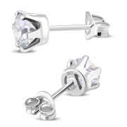 5mm Round Prong-Set Clear CZ Sterling Silver Stud Earrings - e444