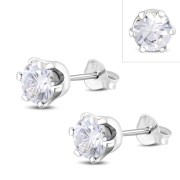5mm Round Prong-Set Clear CZ Sterling Silver Stud Earrings - e444