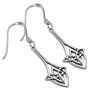 Long Celtic Knot Silver Earrings, ep177 