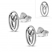 Oval Large Trinity Stud Silver Earrings, ep282