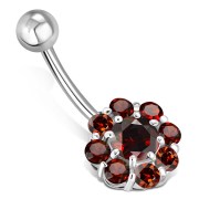 Garnet CZ Round Victorian Style Silver Belly Ring, f120
