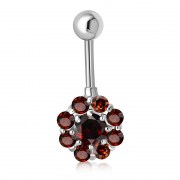 Garnet CZ Round Victorian Style Silver Belly Ring, f120