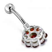 Garnet CZ Round Victorian Style Silver Belly Ring, f120