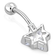  Clear CZ Triangle Silver Belly Ring, f123