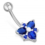 Blue Sapphire CZ Triangle Silver Belly Ring, f123