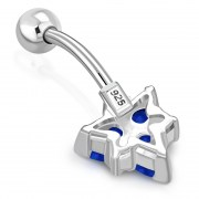 Blue Sapphire CZ Triangle Silver Belly Ring, f123