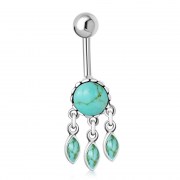 Native American Turquoise Drop Dangling Belly Ring w Turquoise - FBN282TQ