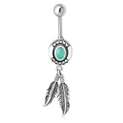 Native American Belly Navel Ring w Turquoise 316L and Silver f298