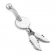 Native American Belly Navel Ring w Turquoise 316L and Silver f298