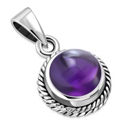 Amethyst Stone Round Silver Pendant, p115