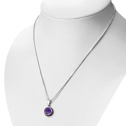 Amethyst Stone Round Silver Pendant, p115