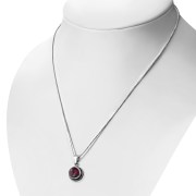 Garnet Stone Round Silver Pendant, p115