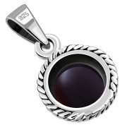 Garnet Stone Round Silver Pendant, p115