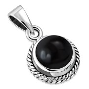 Black Onyx Round Silver Pendant, p115