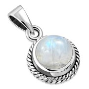 Rainbow Moonstone Round Silver Pendant, p115