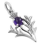 Tiny Silver Scottish Thistle Pendant set w Amethyst Cabochon, p3