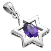 Amethyst CZ Star of David Silver Pendant, p357