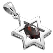 Garnet CZ Star of David Silver Pendant, p357