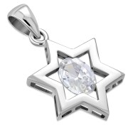 Clear CZ Star of David Silver Pendant, p357