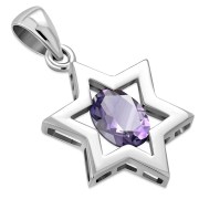 Star of David Silver Pendant set w Amethyst Genuine Stone, p357