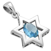 Blue Topaz CZ Star David Pendant, p357