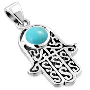 Turquoise Hamsa Silver Pendant, p365