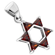 Tiny Star of David Silver Pendant set w Garnet CZ, p377