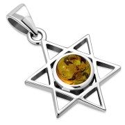 Baltic Amber Star of David Silver Pendant, p378