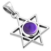 Amethyst Genuine Stone Star of David Silver Pendant, p378