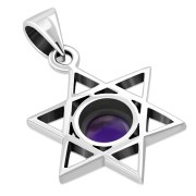 Amethyst Genuine Stone Star of David Silver Pendant, p378
