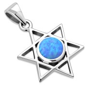 Synthetic Azure Opal Star of David Silver Pendant, p378
