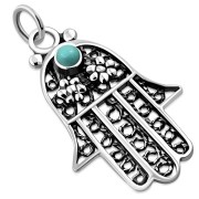 Turquoise filigree Hamsa Silver Pendant, p384