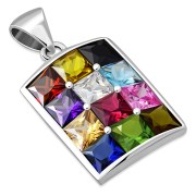 Hoshen Silver Pendant, set w Mix Color CZ, p407