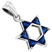 Blue CZ Medium Star David Pendant, p411