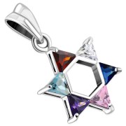 Mix Color CZ Medium Star David Pendant, Sterling Silver, p411