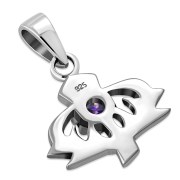 Tiny Silver Thistle Pendant set w Amethyst CZ, p455